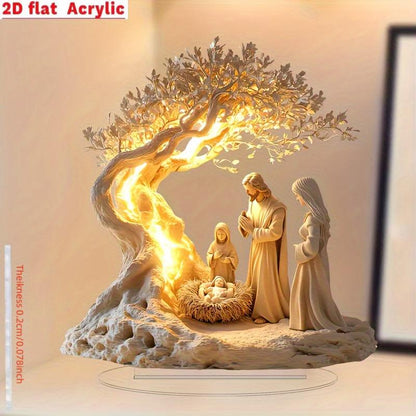 2D Acrylic Christian Ornament with Base – Elegant Waterproof Desk Decor & Gift for Home or Office