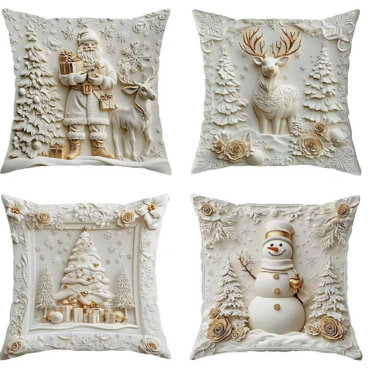 Christmas Themed Cushion Cover, 4 Counts/set Soft Comfortable Single Side Printing Decorative Cushion Cover, Cushion Cover for Home Living Room