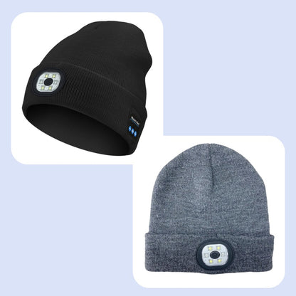 Bluetooth Beanie with Light, Unisex USB Rechargeable 4 LED Fashlight Hat with