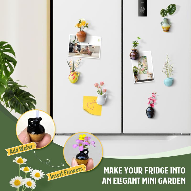 8PCS Mini Ceramic Vase Magnets – Cute Fridge Decor for Home & Office