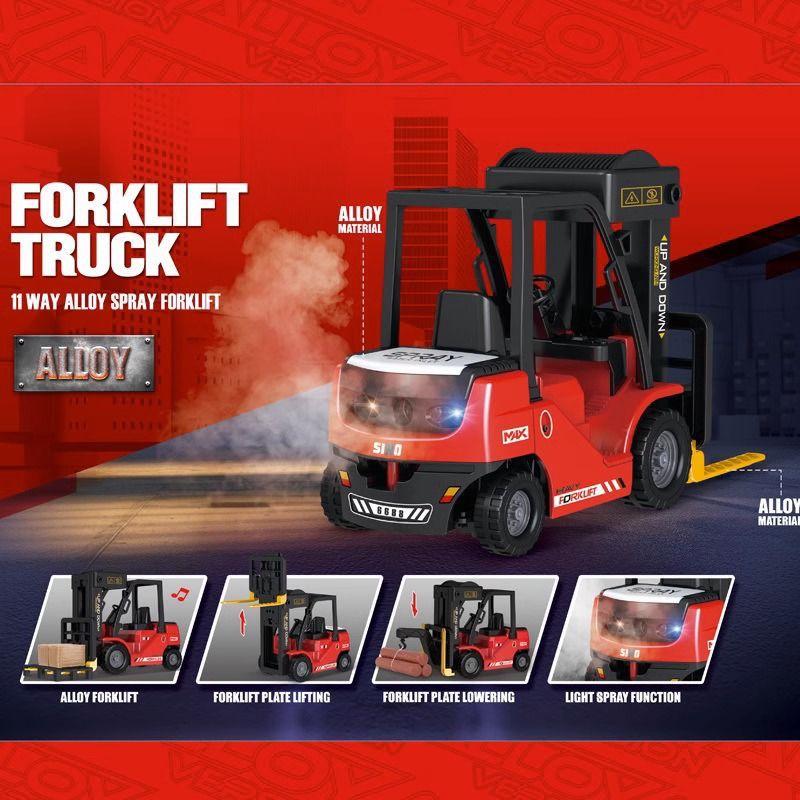 Alloy RC Construction Truck – Simulated Forklift & Crane Toy with Spray Effect