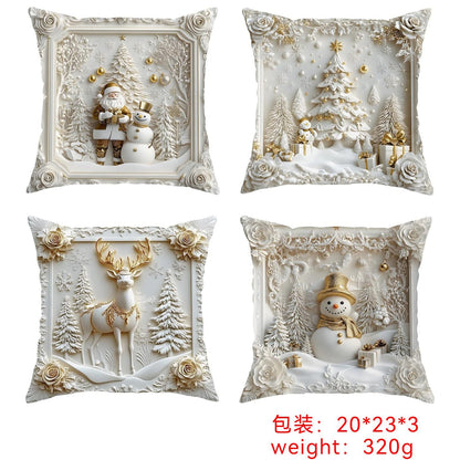 Christmas Themed Cushion Cover, 4 Counts/set Soft Comfortable Single Side Printing Decorative Cushion Cover, Cushion Cover for Home Living Room