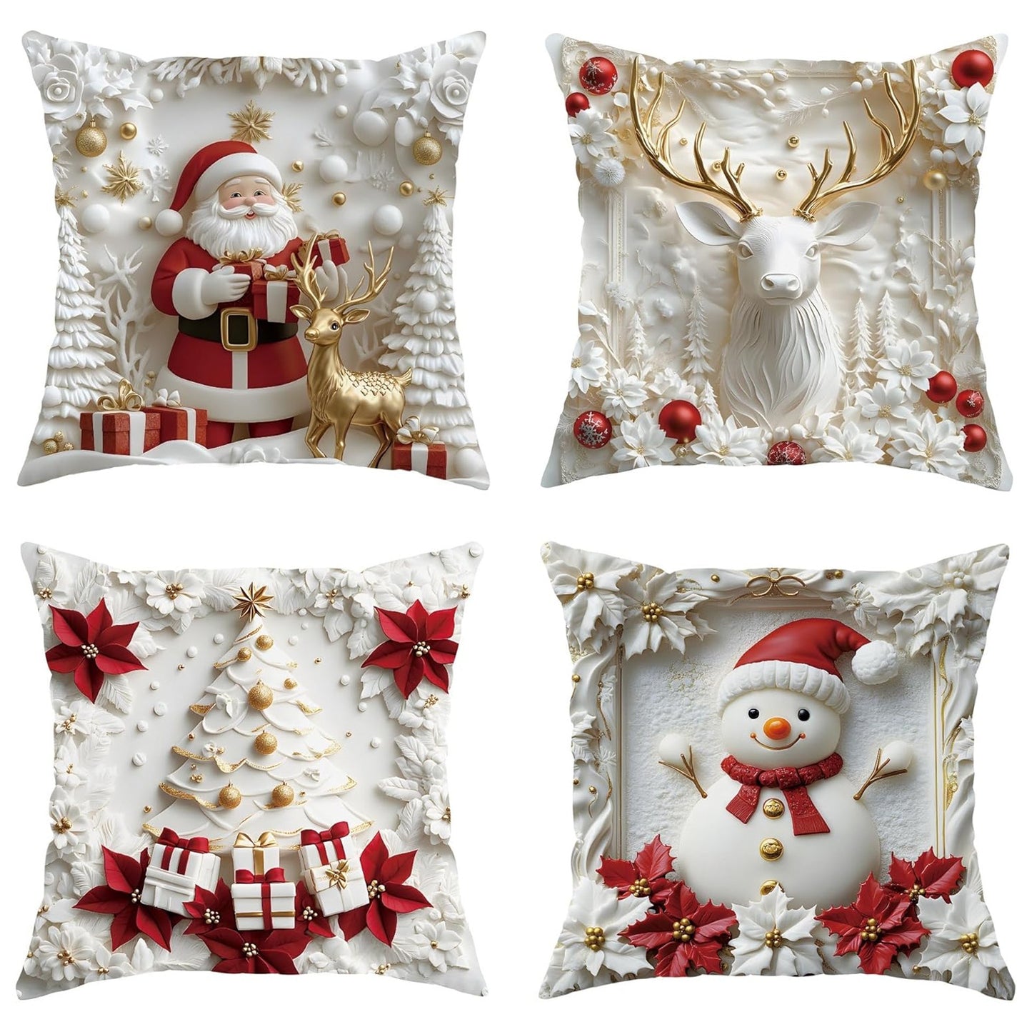 Christmas Themed Cushion Cover, 4 Counts/set Soft Comfortable Single Side Printing Decorative Cushion Cover, Cushion Cover for Home Living Room