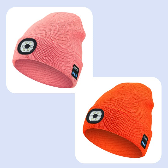 Bluetooth Beanie with Light, Unisex USB Rechargeable 4 LED Fashlight Hat with