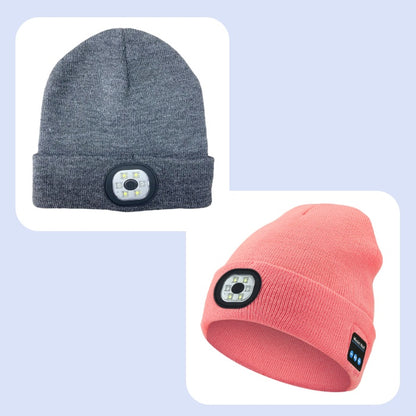 Bluetooth Beanie with Light, Unisex USB Rechargeable 4 LED Fashlight Hat with