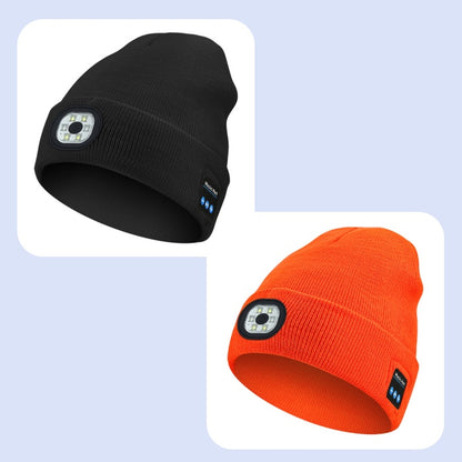 Bluetooth Beanie with Light, Unisex USB Rechargeable 4 LED Fashlight Hat with