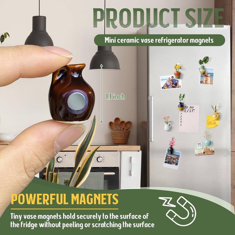 8PCS Mini Ceramic Vase Magnets – Cute Fridge Decor for Home & Office