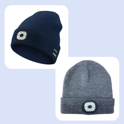 Bluetooth Beanie with Light, Unisex USB Rechargeable 4 LED Fashlight Hat with