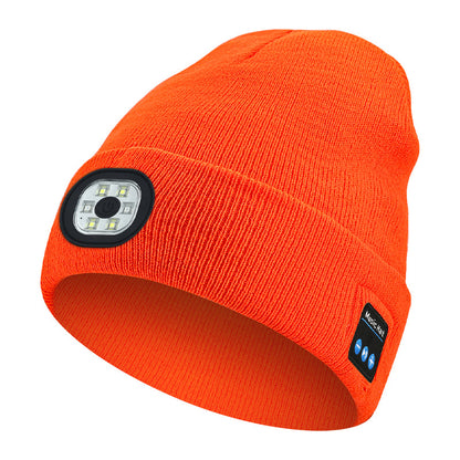 Bluetooth Beanie with Light, Unisex USB Rechargeable 4 LED Fashlight Hat with
