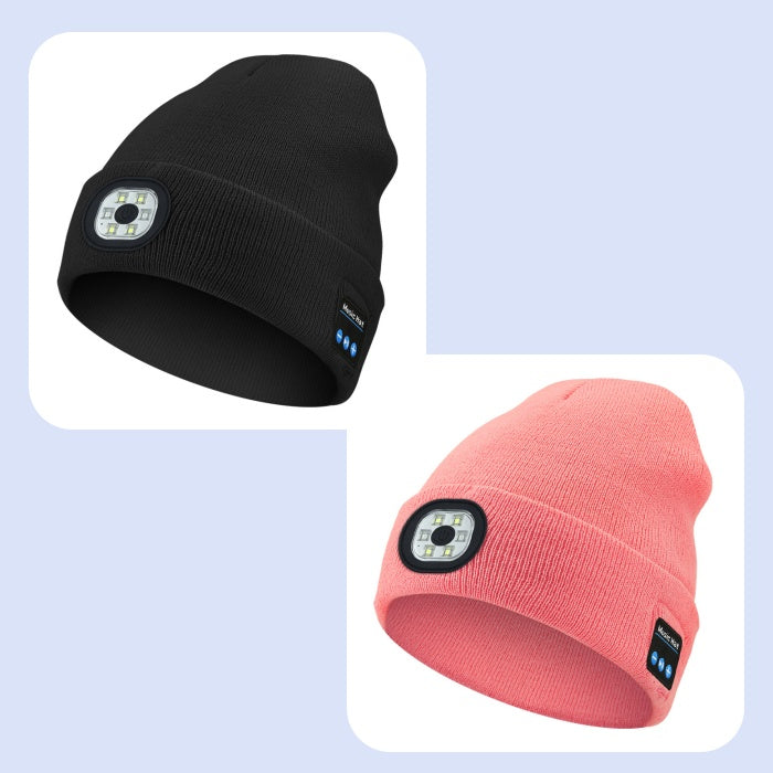 Bluetooth Beanie with Light, Unisex USB Rechargeable 4 LED Fashlight Hat with