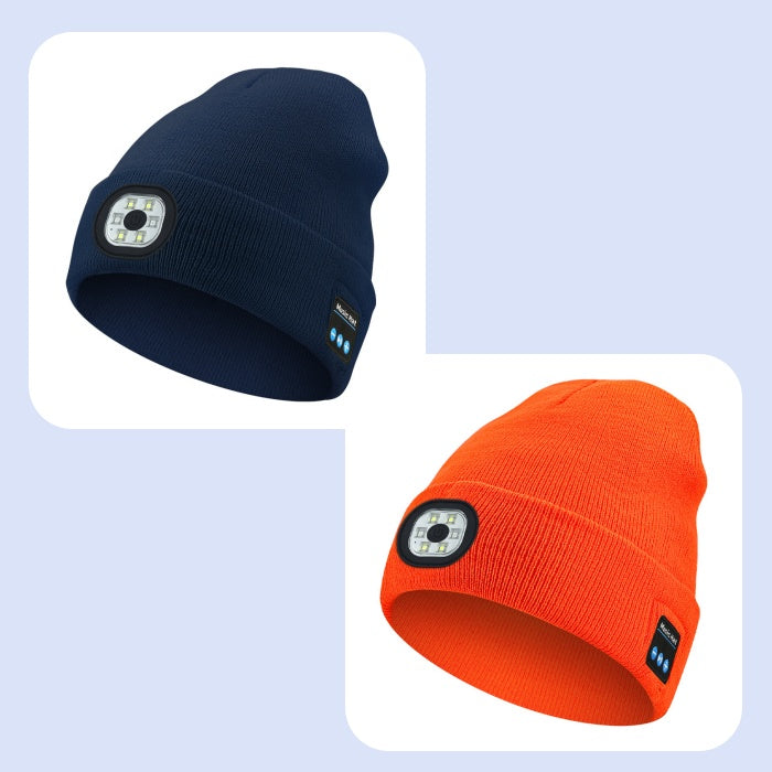 Bluetooth Beanie with Light, Unisex USB Rechargeable 4 LED Fashlight Hat with
