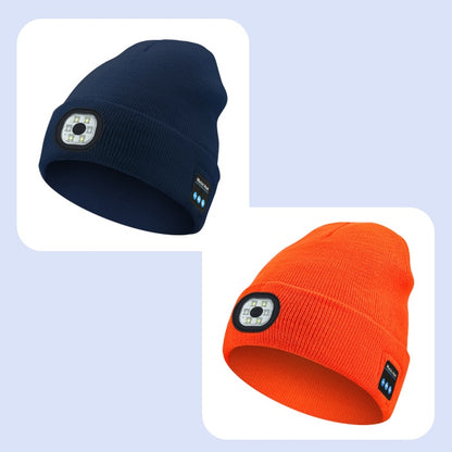 Bluetooth Beanie with Light, Unisex USB Rechargeable 4 LED Fashlight Hat with