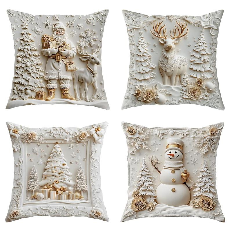 Christmas Themed Cushion Cover, 4 Counts/set Soft Comfortable Single Side Printing Decorative Cushion Cover, Cushion Cover for Home Living Room