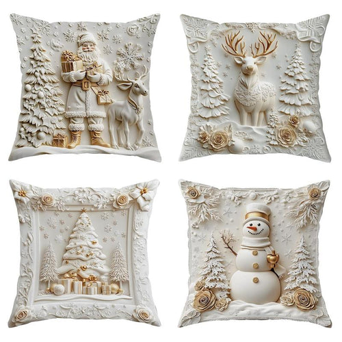 Christmas Themed Cushion Cover, 4 Counts/set Soft Comfortable Single Side Printing Decorative Cushion Cover, Cushion Cover for Home Living Room