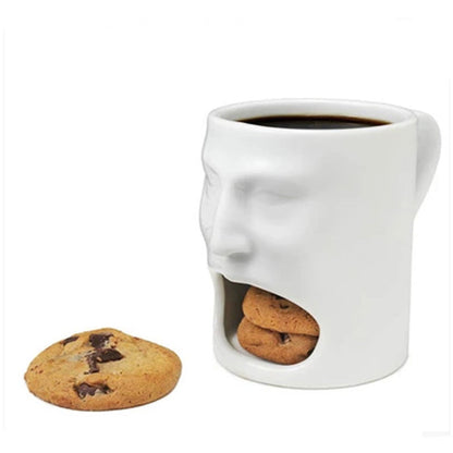 Face Design Ceramic Mug with Biscuit Pocket Holder